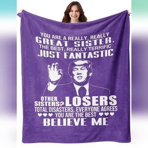 Purple SISTER Blanket with Graphic Trump‎ Design